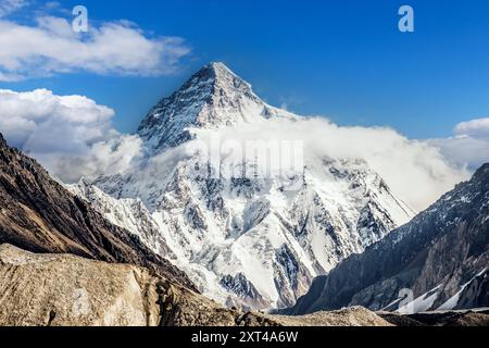 K2, at 8,611 meters above sea level, is the second highest mountain on Earth, after Mount Everest at 8,849 meters Stock Photo