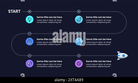 Infographic template with icons and 6 options or steps. Zigzag line. Can be used for workflow layout, diagram, banner, webdesign. Vector illustration Stock Vector