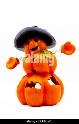 Jack O Lantern isolated on white background. Ceramic candle holder in the shape of a halloween pumpkin. Stock Photo