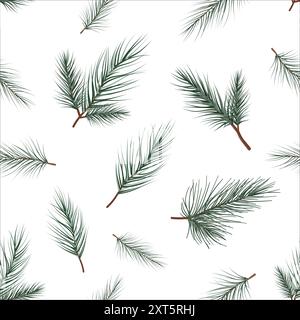 Seamless Pattern of Spruce Twigs on White Background - Vector Illustration Stock Vector