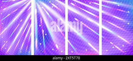 Purple background stories background template set with rainbow prism light. Stock Vector