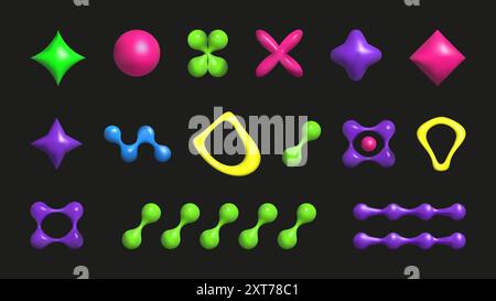 3D plastic elements set isolated abstract shapes. Geometric shapes are bright saturated colors. Vector. Stock Vector