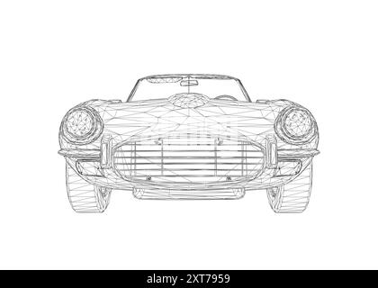 Luxury convertible car. Coloring pages for adults drawing. Line art picture Car cabriolet with outlines. Vector illustration vehicle. Black wireframe Stock Vector