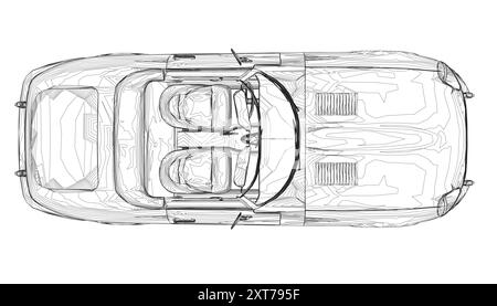 Luxury convertible car. Coloring pages for adults drawing. Line art picture. Car cabriolet with outlines. Vector illustration vehicle. Black contour s Stock Vector