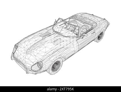 Luxury convertible car. Coloring pages for adults drawing. Line art picture Car cabriolet with outlines. Vector illustration vehicle. Black wireframe Stock Vector