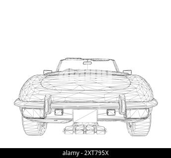 Luxury convertible car. Coloring pages for adults drawing. Line art picture Car cabriolet with outlines. Vector illustration vehicle. Black wireframe Stock Vector