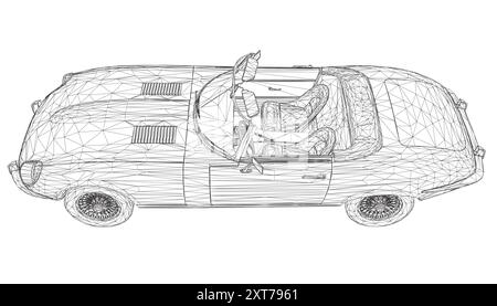 Luxury convertible car. Coloring pages for adults drawing. Line art picture Car cabriolet with outlines. Vector illustration vehicle. Black wireframe Stock Vector