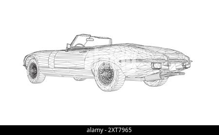 Luxury convertible car. Coloring pages for adults drawing. Line art picture Car cabriolet with outlines. Vector illustration vehicle. Black wireframe Stock Vector