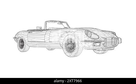 Luxury convertible car. Coloring pages for adults drawing. Line art picture Car cabriolet with outlines. Vector illustration vehicle. Black wireframe Stock Vector