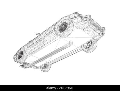 Luxury convertible car. Coloring pages for adults drawing. Line art picture Car cabriolet with outlines. Vector illustration vehicle. Black wireframe Stock Vector