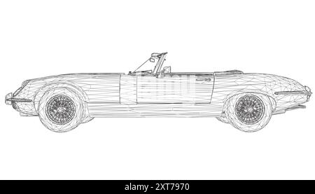 Luxury convertible car. Coloring pages for adults drawing. Line art picture Car cabriolet with outlines. Vector illustration vehicle. Black wireframe Stock Vector