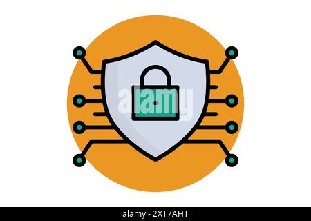Cybersecurity colored outline icon. icon related to technology. data analytics elements vector illustration Stock Vector