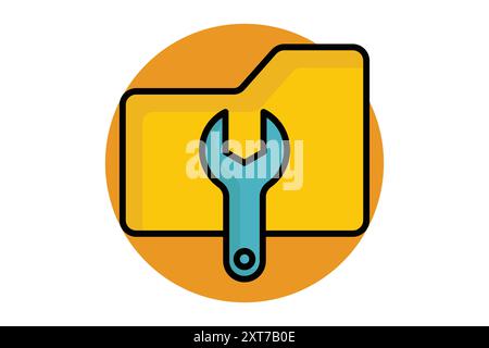 Data management colored outline icon. folder with wrench. icon related to organize. data analytics elements vector illustration Stock Vector