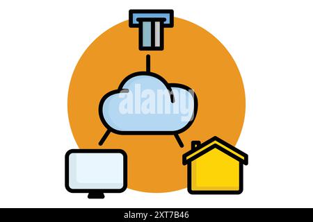 Internet of things colored outline icon. icon related to technology. data analytics elements vector illustration Stock Vector