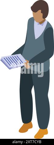Office worker standing and holding documents in his hands Stock Vector