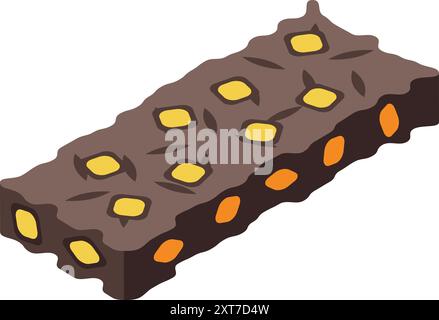 Chocolate bar with nuts and pieces of dried fruits isometric icon for web design isolated on white background Stock Vector