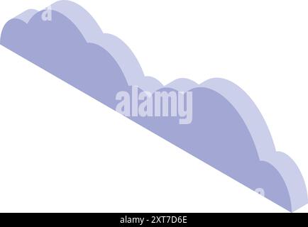 Row of purple clouds is floating in an isometric projection Stock Vector