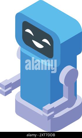 Blue robot with a friendly smile and arms outstretched in an isometric icon style Stock Vector