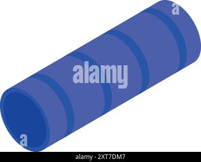 Blue plastic pipe lying diagonally with stripes is isolated on white background Stock Vector