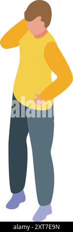 Young man touching his hair posing isometric icon Stock Vector