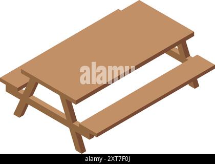 Illustration of a wooden picnic table with attached benches Stock Vector