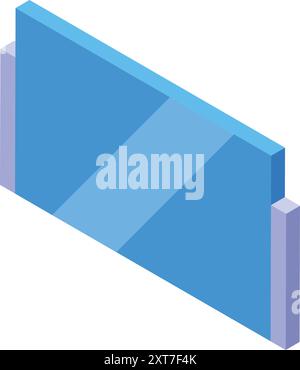 Isometric blue glass panel creating a modern partition wall for office space Stock Vector