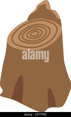 Isometric view of a brown tree stump, showcasing the intricate growth rings that tell its story of time and nature Stock Vector