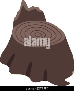 Brown tree stump showing growth rings in an isometric view Stock Vector