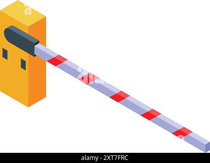 Isometric automatic car parking barrier closing system gate icon for web design isolated on white background Stock Vector