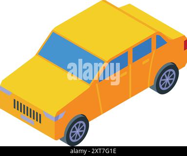 Isometric yellow sedan car parked showing front view Stock Vector