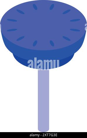 Blue sink plunger with holes standing up isometric view Stock Vector