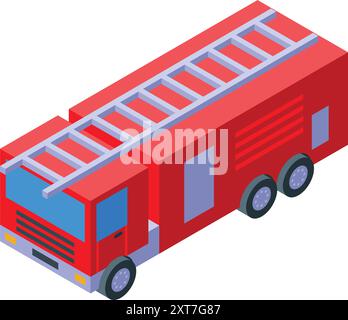 Red firetruck standing by with its ladder extended in isometric view Stock Vector
