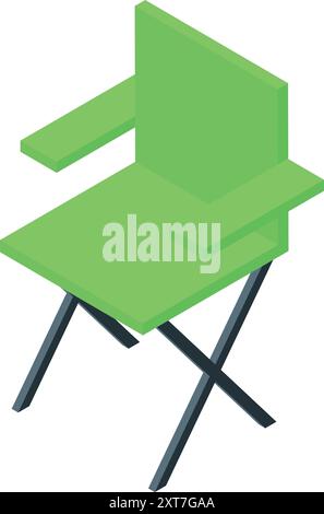 Green folding chair isolated on white background, isometric view Stock Vector