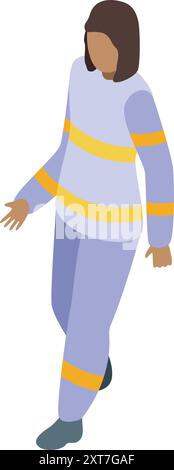 Female firefighter is walking in her protective uniform, ready for duty Stock Vector