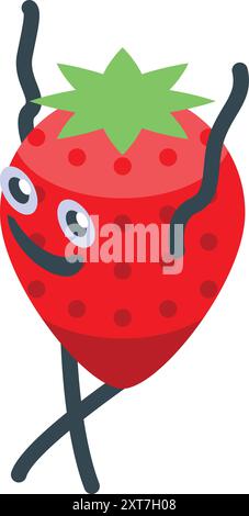 Funny illustration of a happy red strawberry character standing and smiling Stock Vector