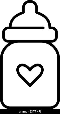 Baby bottle with heart. Infant care. Feeding child. Pixel perfect, editable stroke vector icon Stock Vector