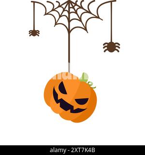 Jack O Lantern Evil Pumpkin Hanging on a Spider Web, Happy Halloween ...