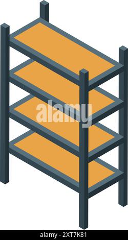 Empty four tier storage shelf standing in isometric view Stock Vector