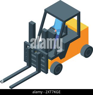 Isometric warehouse interior with worker driving forklift and stored ...
