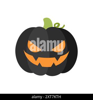 Scary spooky smile pumpkin jack o lantern. Traditional decoration symbol of halloween trick or treat holiday celebration. Vector illustration isolated Stock Vector