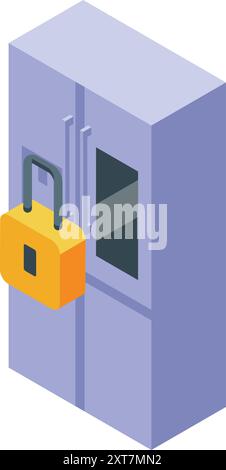 Modern fridge is equipped with a padlock, controlling access to food and helping people with healthy eating habits Stock Vector