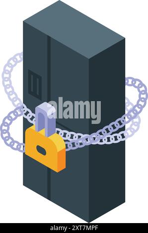 Server is being protected with a chain and lock, representing data security and protection Stock Vector