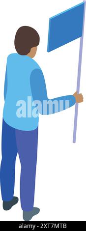 Man is holding a blank flagpole, perfect image for activism and social movements Stock Vector