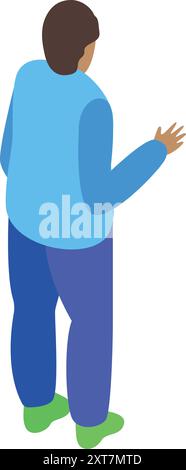 Isometric young man in casual clothes standing and showing something with his hand Stock Vector