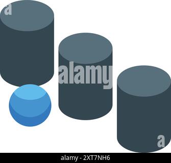 Blue sphere standing out from a row of gray cylinders, concept of diversity Stock Vector