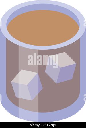 Illustration of a glass containing iced coffee with ice cubes floating inside Stock Vector