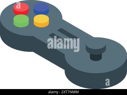 Gray gamepad with colored buttons is lying down isometrically Stock Vector