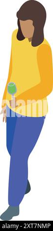 Young woman is walking while holding a glass of wine in her hand Stock Vector