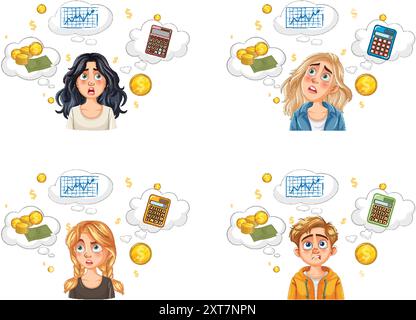 People thinking about money and financial planning Stock Vector