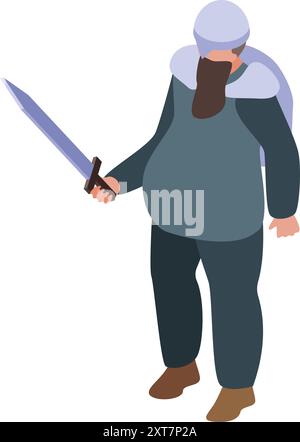 Medieval warrior holding a sword, ready for battle Stock Vector